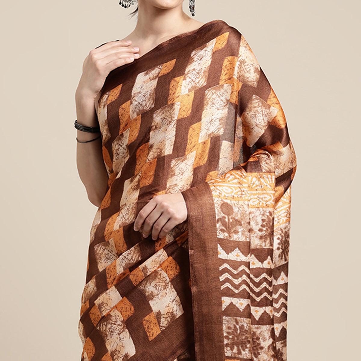 Multicolour Geometric Printed Cotton Silk Saree - Peachmode
