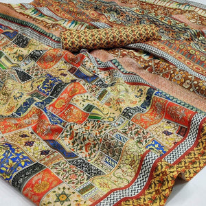 Multicolour Geometric Printed Pure Cotton Saree - Peachmode