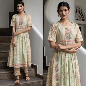 Multicolour Partywear Printed Cotton Silk Anarkali Suit - Peachmode