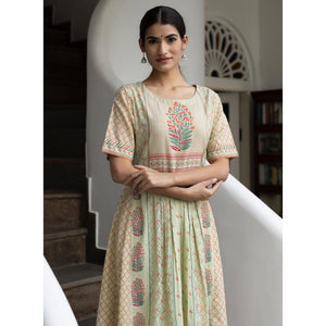 Multicolour Partywear Printed Cotton Silk Anarkali Suit - Peachmode