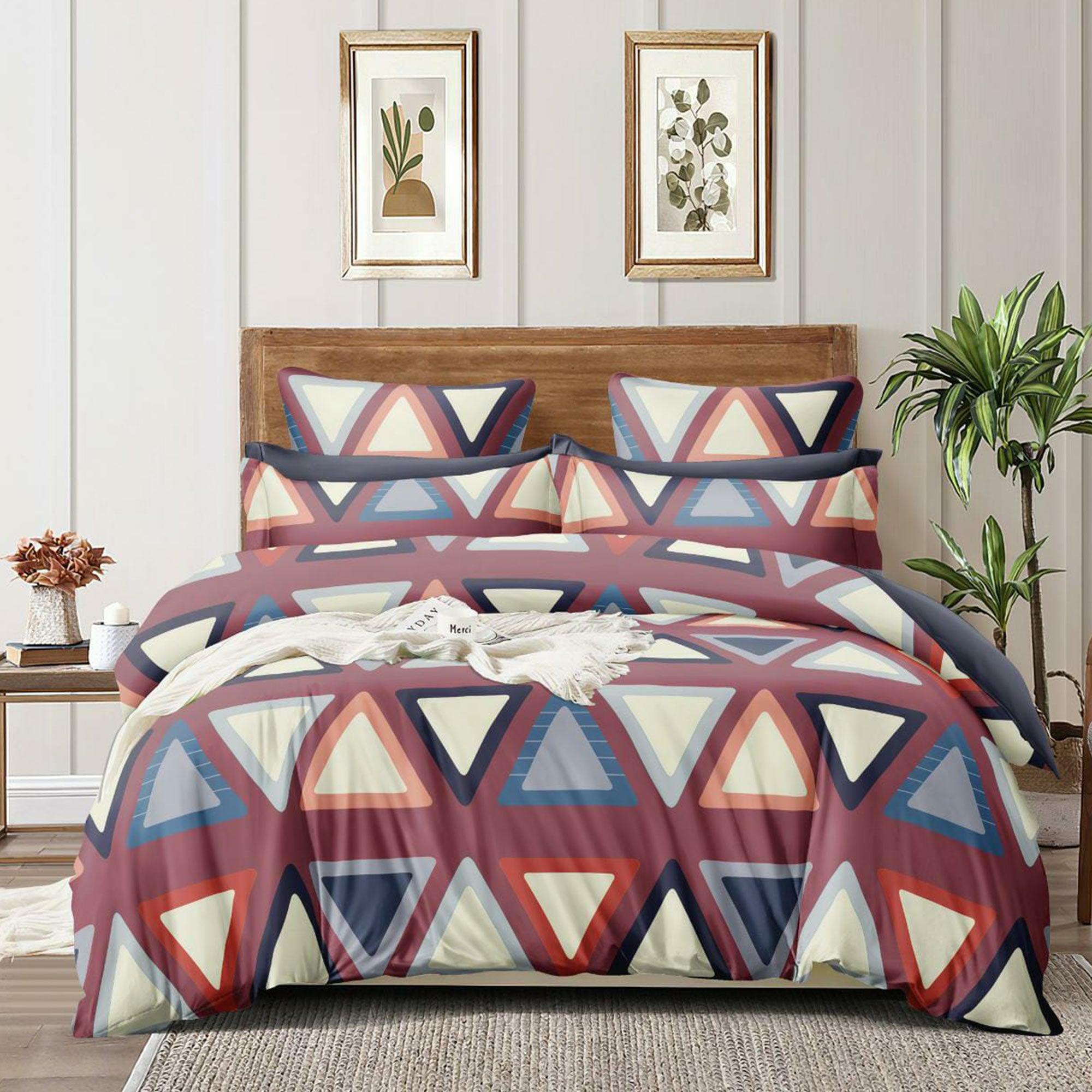 Multicolour Printed Art Silk Double Bedsheet With Pillow Cover - Peachmode