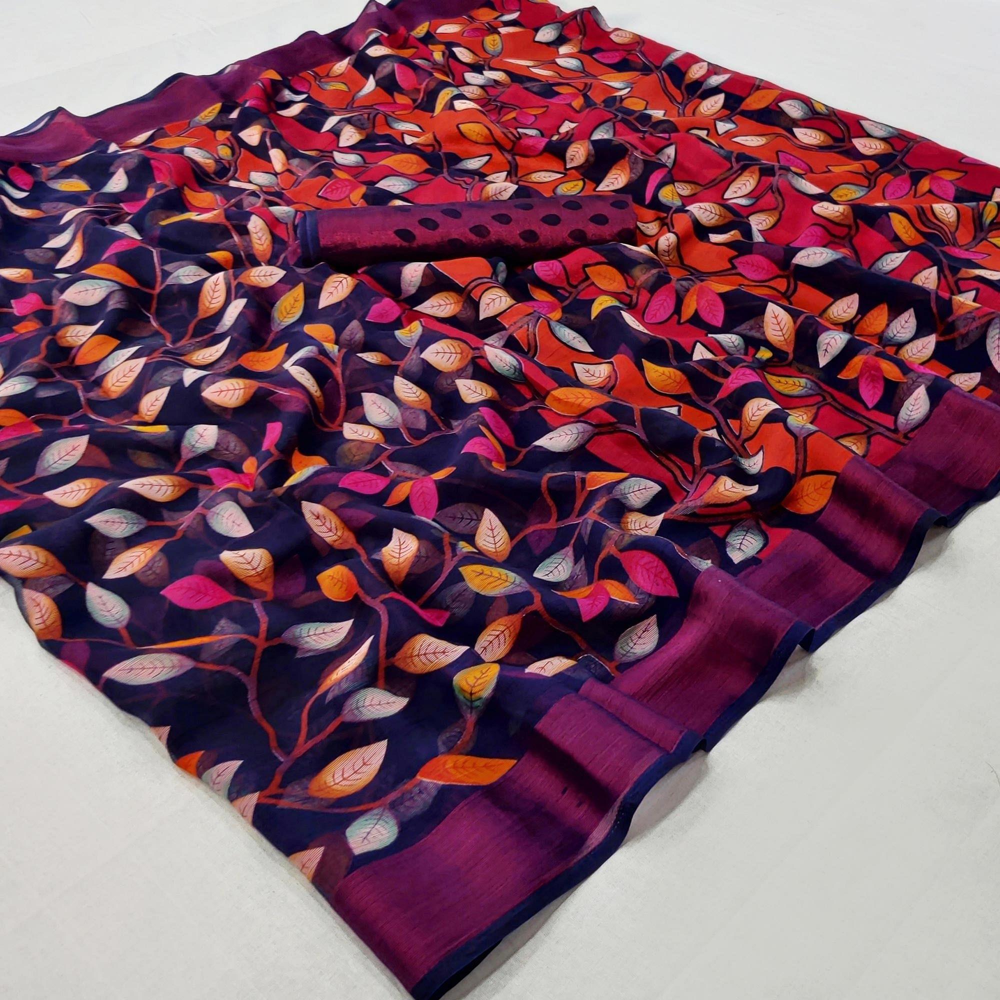 Multicolour Printed Chiffon Saree - Peachmode