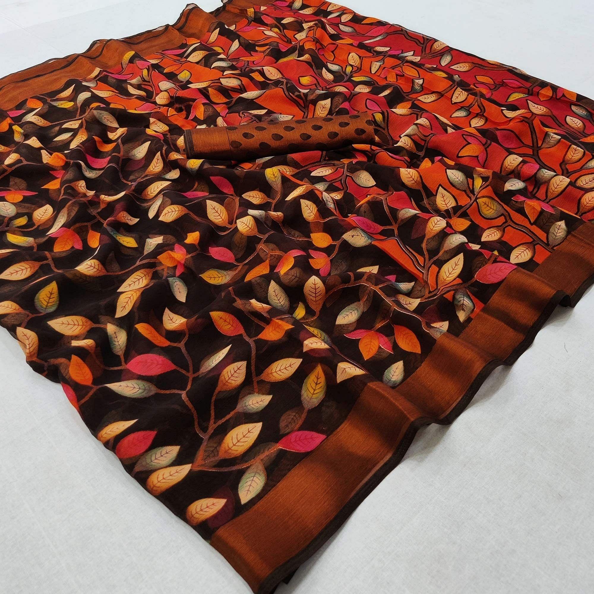 Multicolour Printed Chiffon Saree - Peachmode