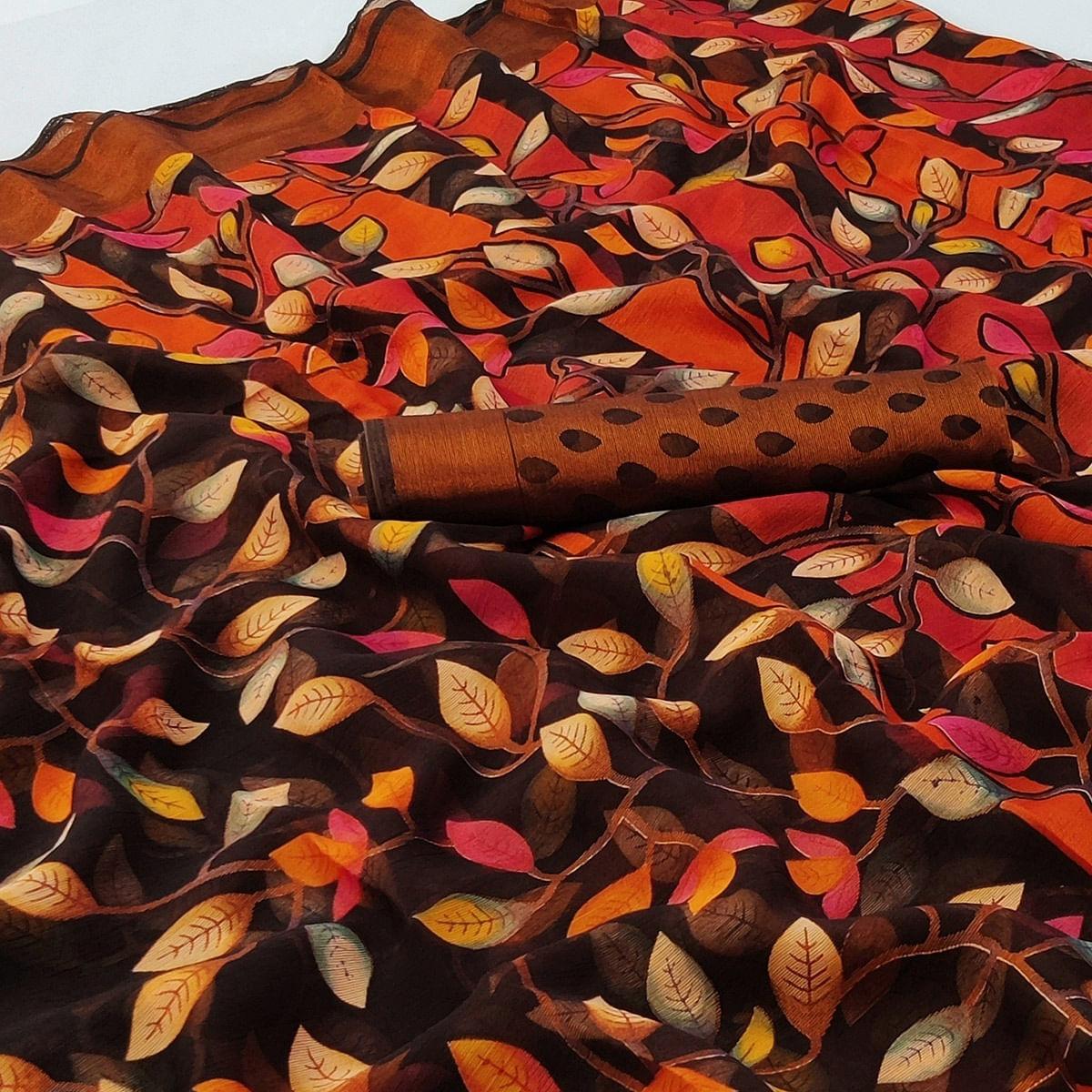 Multicolour Printed Chiffon Saree - Peachmode