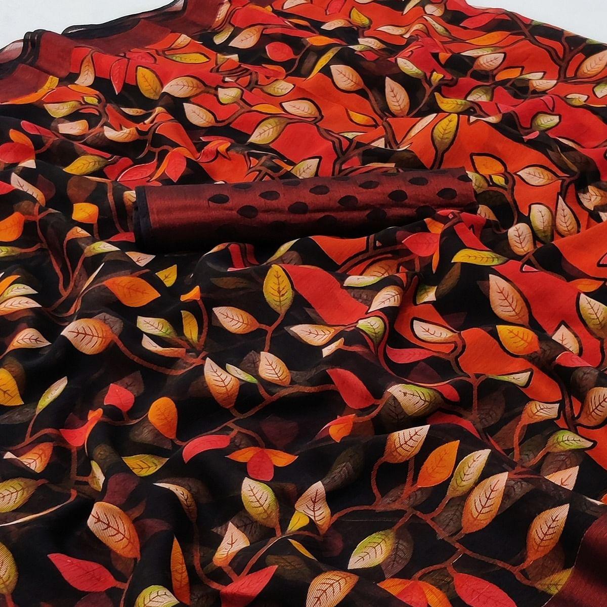 Multicolour Printed Chiffon Saree - Peachmode