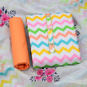 Multicolour Printed Kota Doriya Dress Material - Peachmode