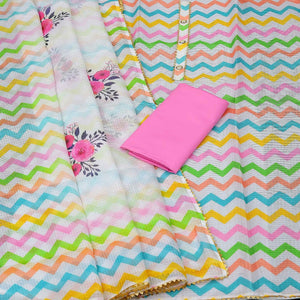 Multicolour Printed Kota Doriya Dress Material - Peachmode