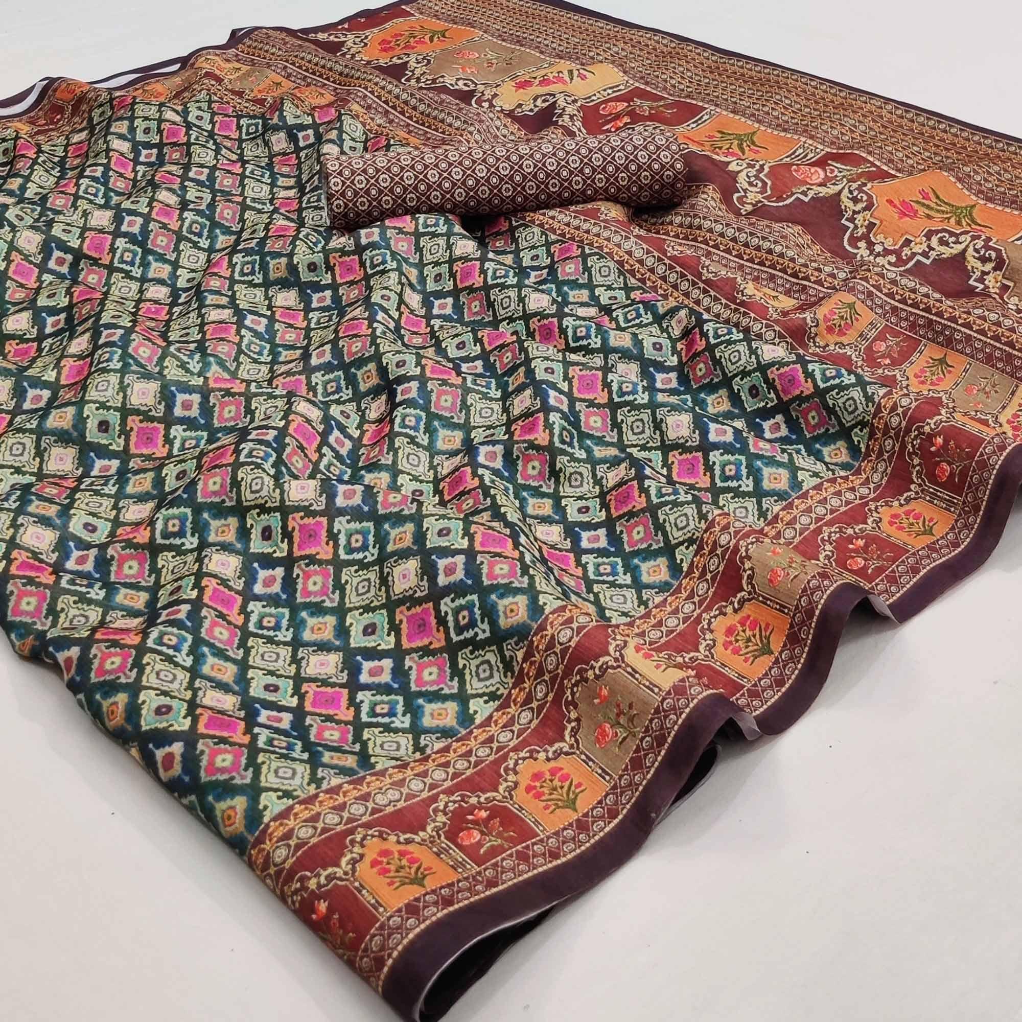 Multicolour Printed Pure Cotton Saree - Peachmode