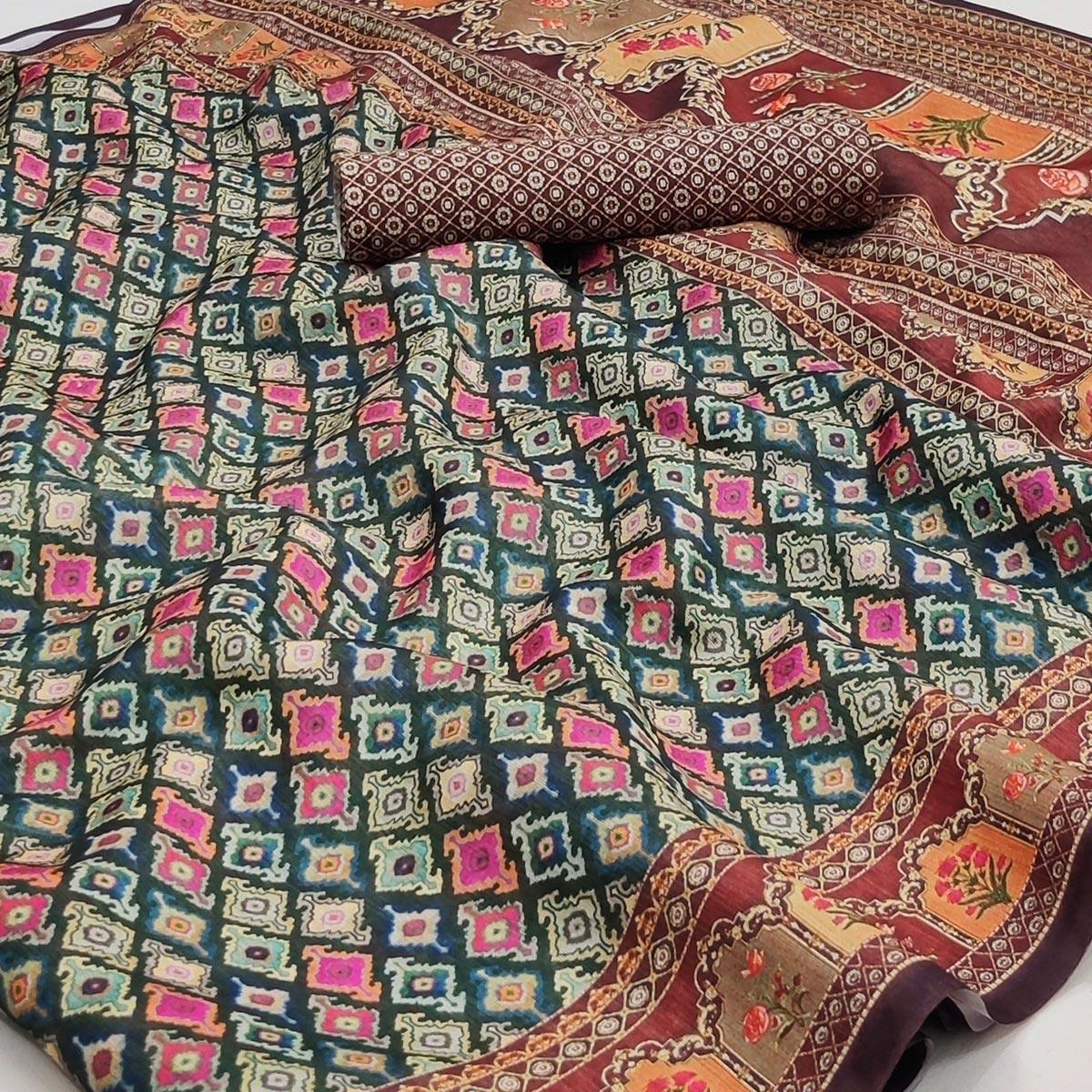 Multicolour Printed Pure Cotton Saree - Peachmode
