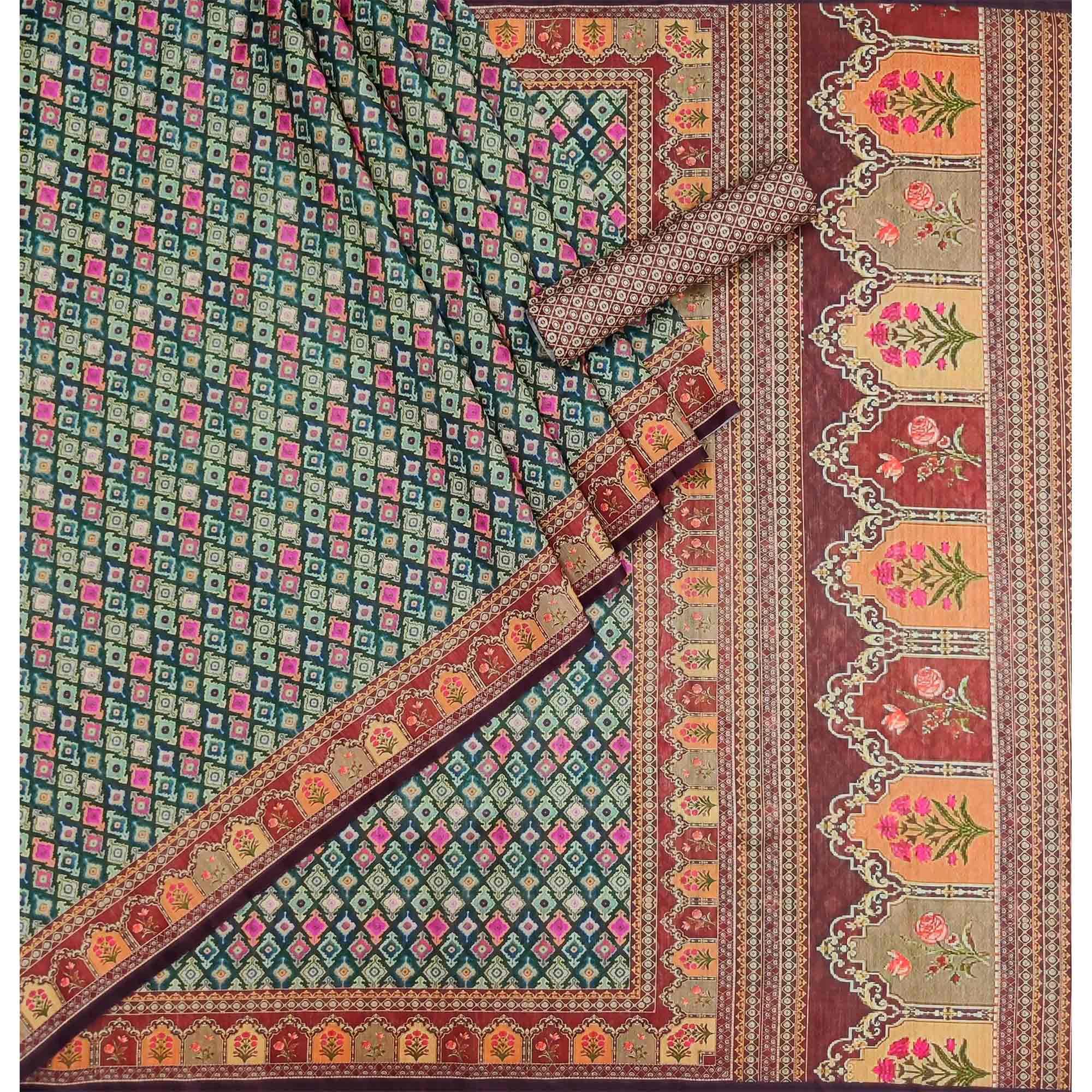 Multicolour Printed Pure Cotton Saree - Peachmode