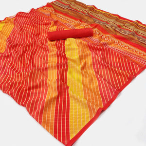 Multicolour Stripe Printed Georgette Saree - Peachmode