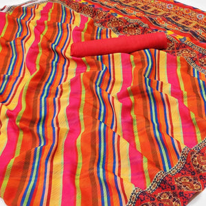 Multicolour Stripe Printed Georgette Saree - Peachmode