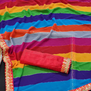 Multicolour Stripe Printed Georgette Saree - Peachmode