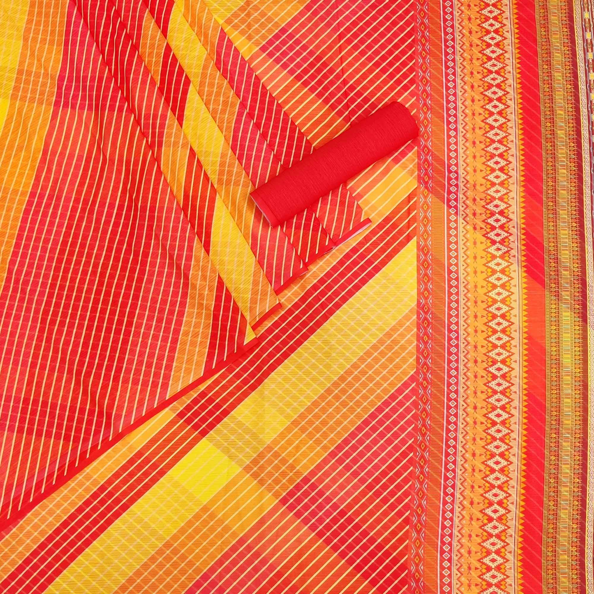 Multicolour Stripe Printed Georgette Saree - Peachmode