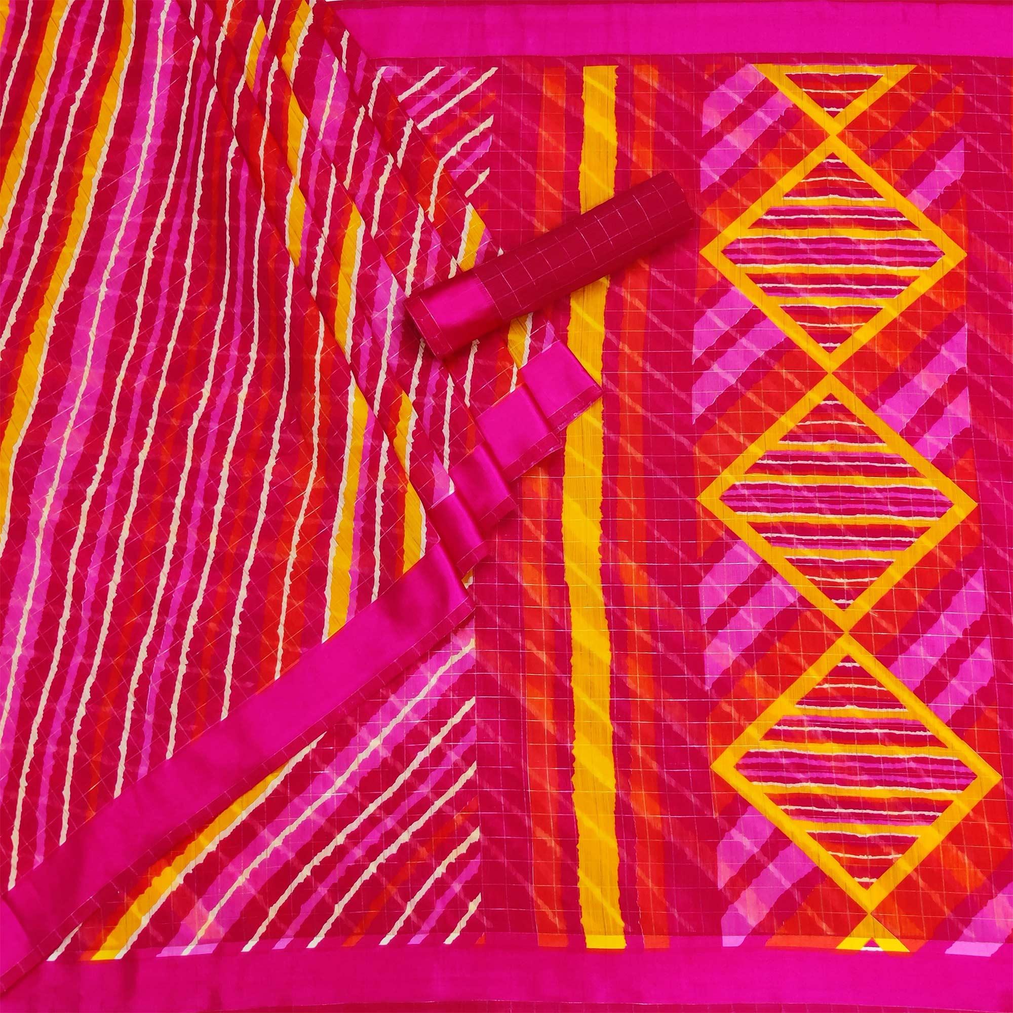 Multicolour Stripe Printed Linen Saree - Peachmode