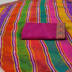 Multicolour Stripes Printed Georgette Saree - Peachmode