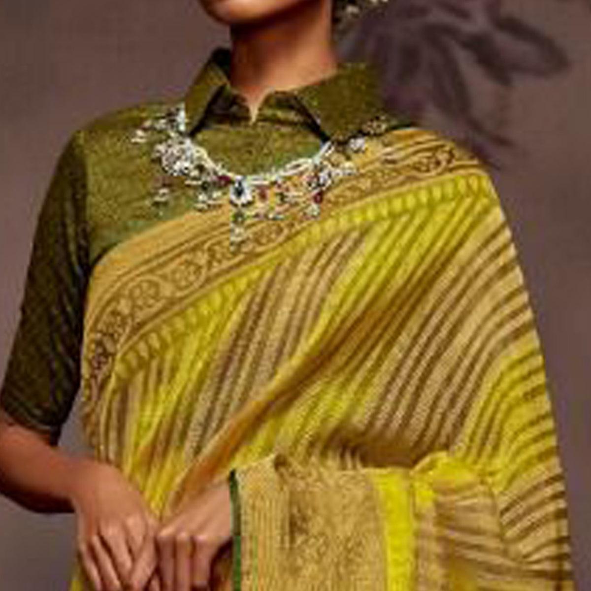 Multicolour Woven Brasso Saree With Tassels - Peachmode