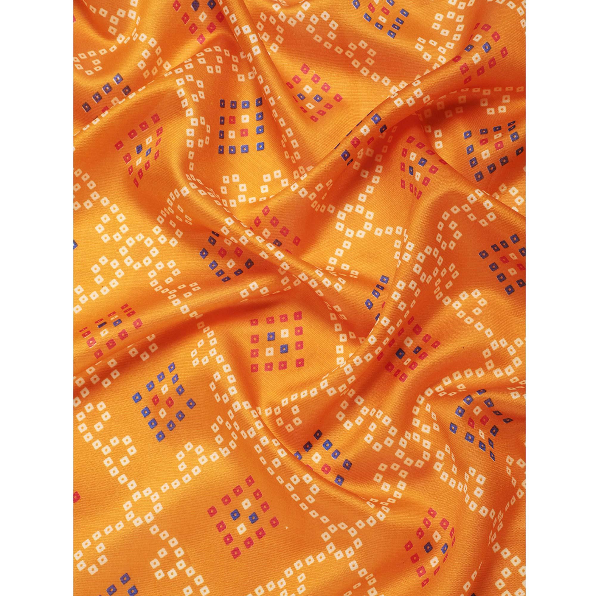 Mustard Bandhani Printed Art Silk Saree - Peachmode