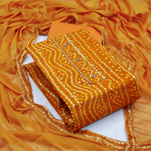 Mustard Bandhani Printed Rayon Dress Material - Peachmode