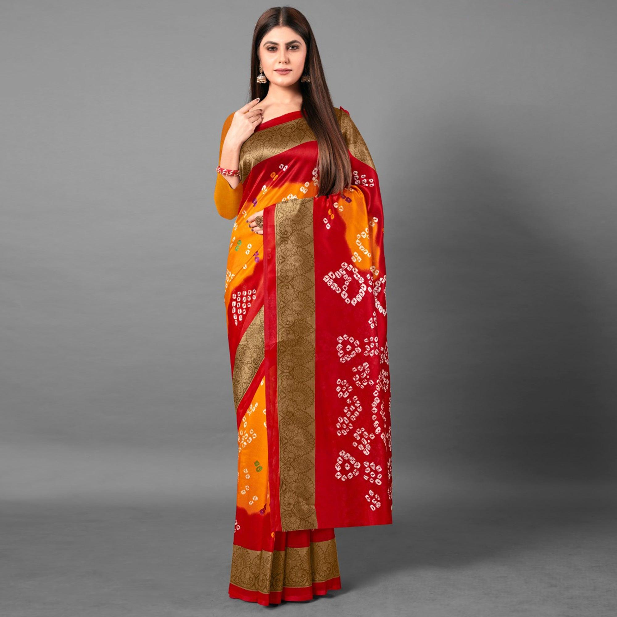 Mustard Casual Wear Abstract Art Silk Saree - Peachmode