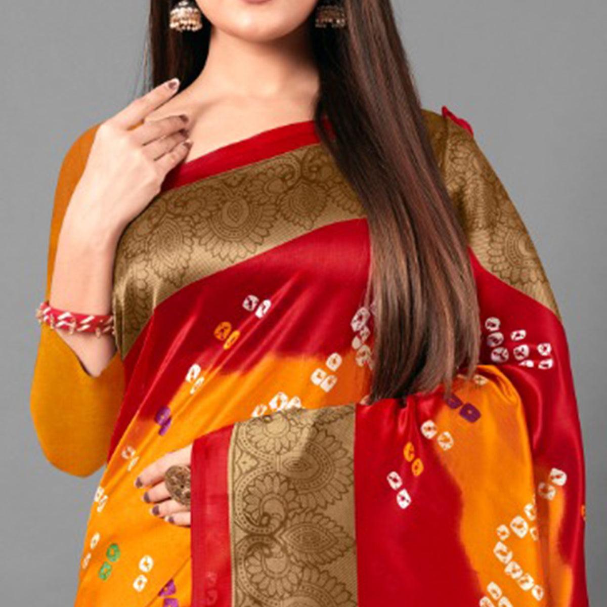 Mustard Casual Wear Abstract Art Silk Saree - Peachmode