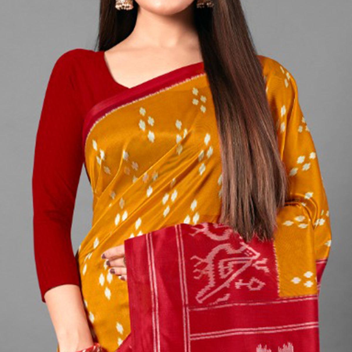 Mustard Casual Wear Dotted Art Silk Saree - Peachmode