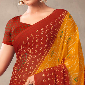 Mustard Casual Wear Printed Chiffon Saree - Peachmode