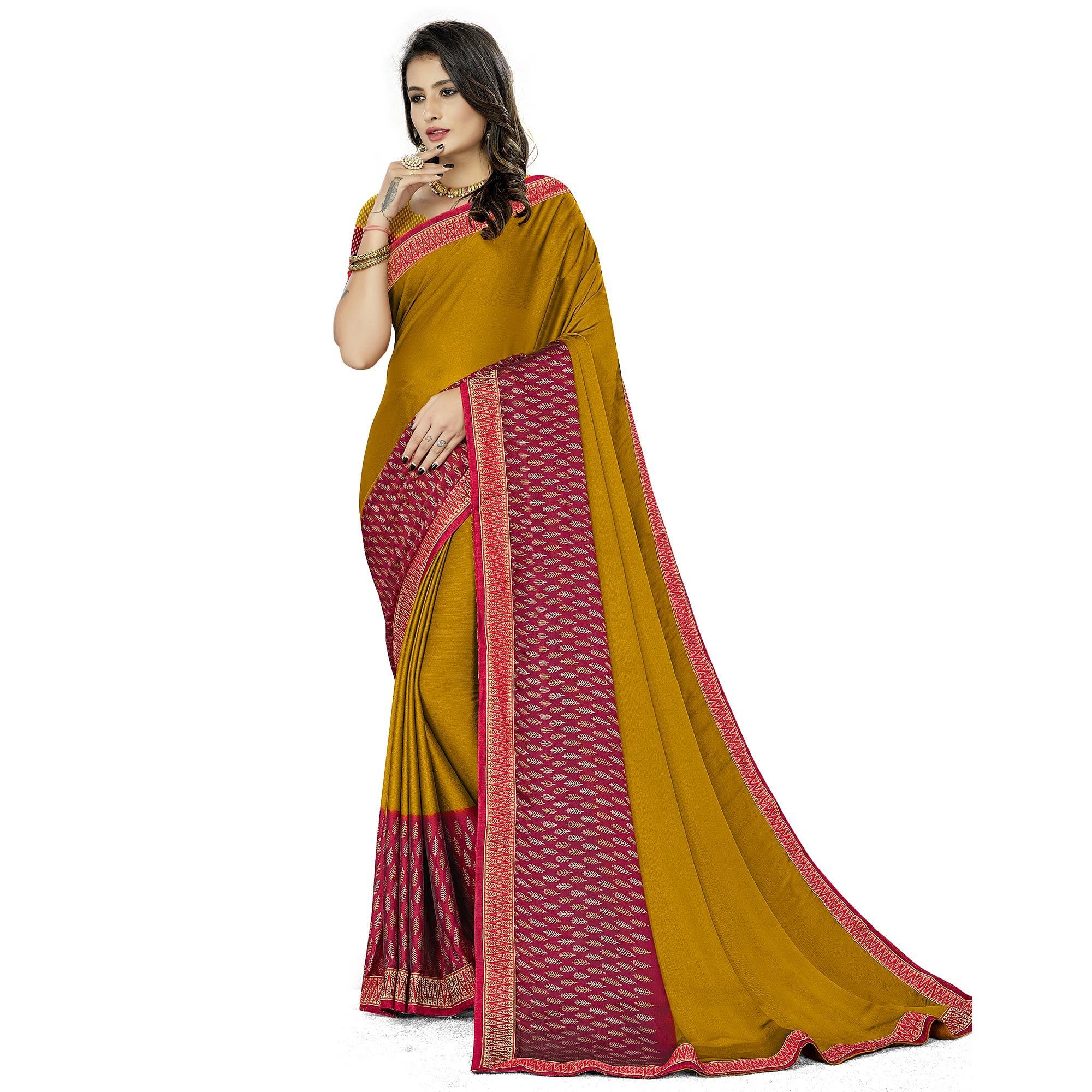 Mustard Casual Wear Printed Rangoli Silk Saree - Peachmode