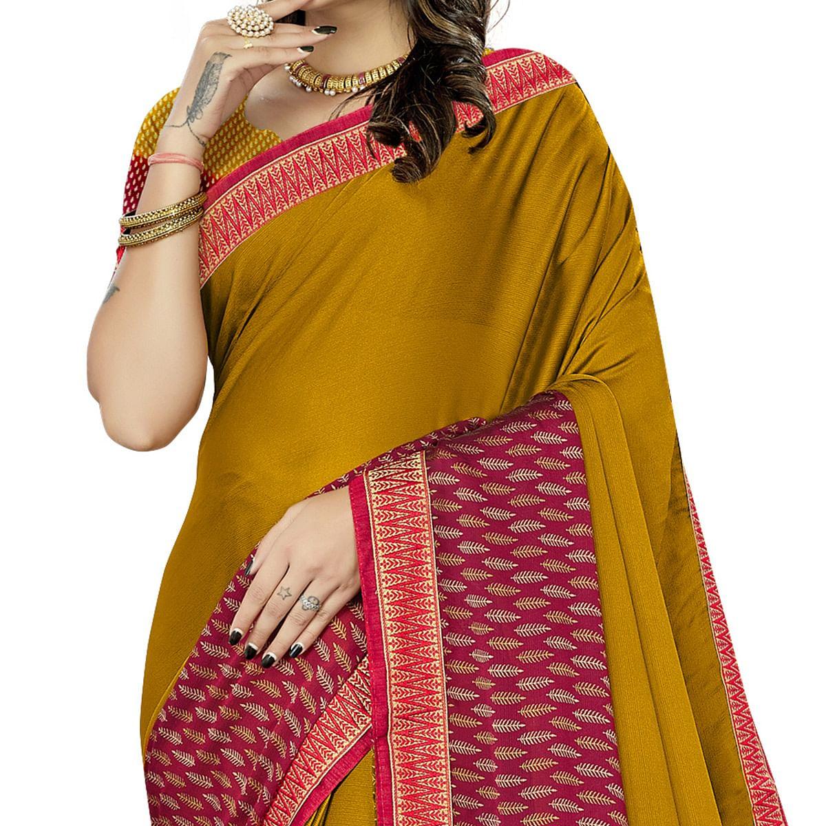 Mustard Casual Wear Printed Rangoli Silk Saree - Peachmode