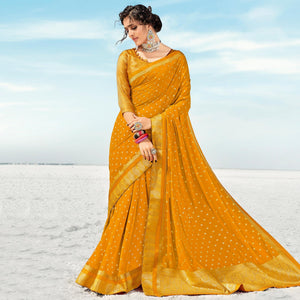 Mustard  Casual Wear Woven Georgette Saree - Peachmode