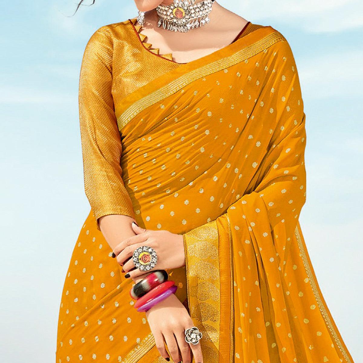 Mustard  Casual Wear Woven Georgette Saree - Peachmode