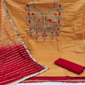 Mustard Festive Wear Gotta Plus Handwork Cotton Dress Material - Peachmode