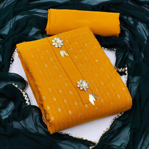 Mustard Festive Wear Sequence Work Cotton Dress Material - Peachmode