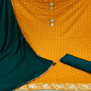 Mustard Festive Wear Sequence Work Cotton Dress Material - Peachmode