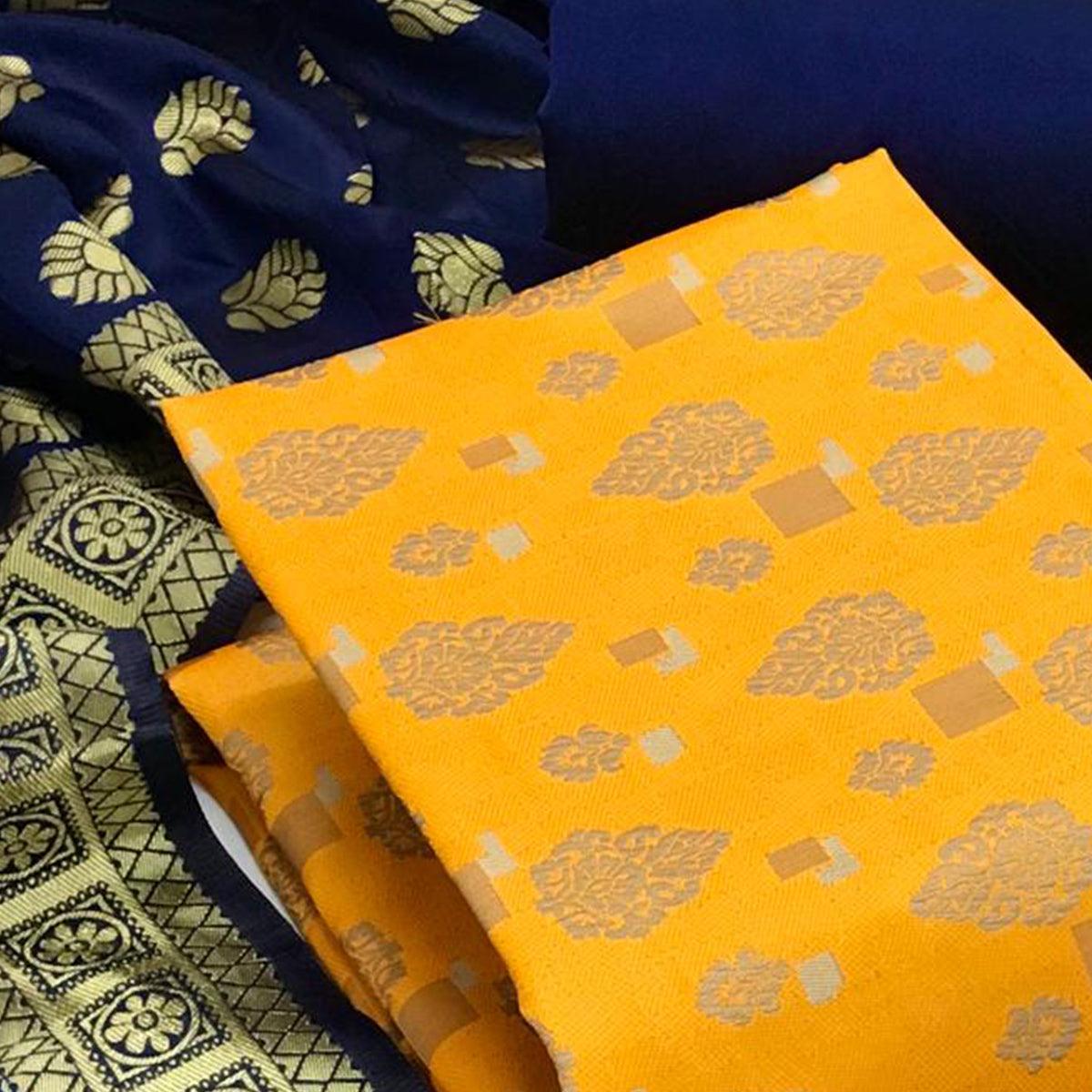 Mustard Festive Wear Woven Banarasi Silk Dress Material - Peachmode