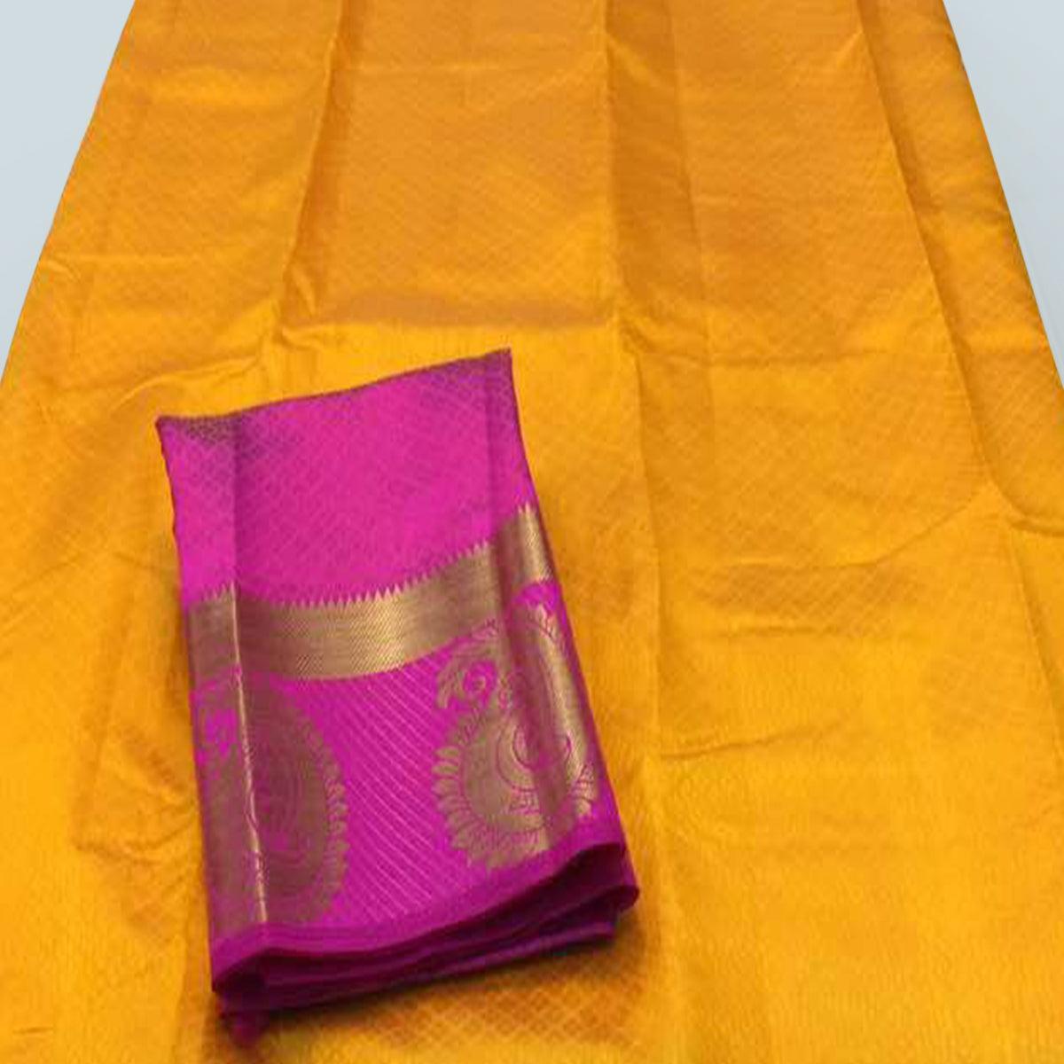 Mustard Festive Wear Woven Designer Art silk Saree - Peachmode