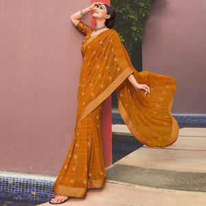 Mustard Festive Wear Woven Georgette  Saree - Peachmode