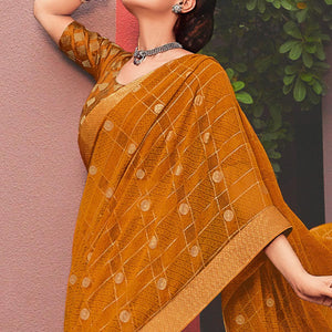Mustard Festive Wear Woven Georgette  Saree - Peachmode