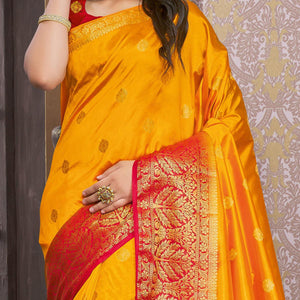 Mustard Festive Wear Woven Silk Saree - Peachmode