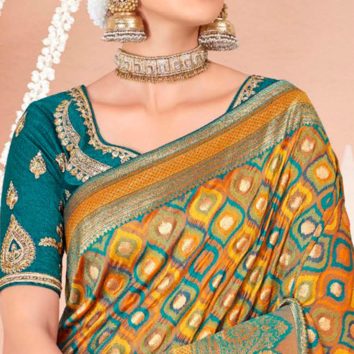 Mustard Festive Wear Woven Silk Saree - Peachmode