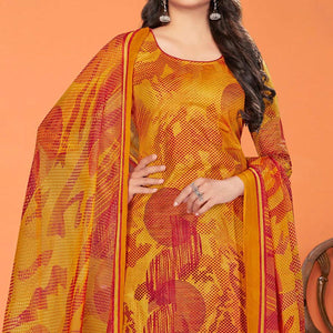 Mustard Printed Poly Cotton Dress Material - Peachmode