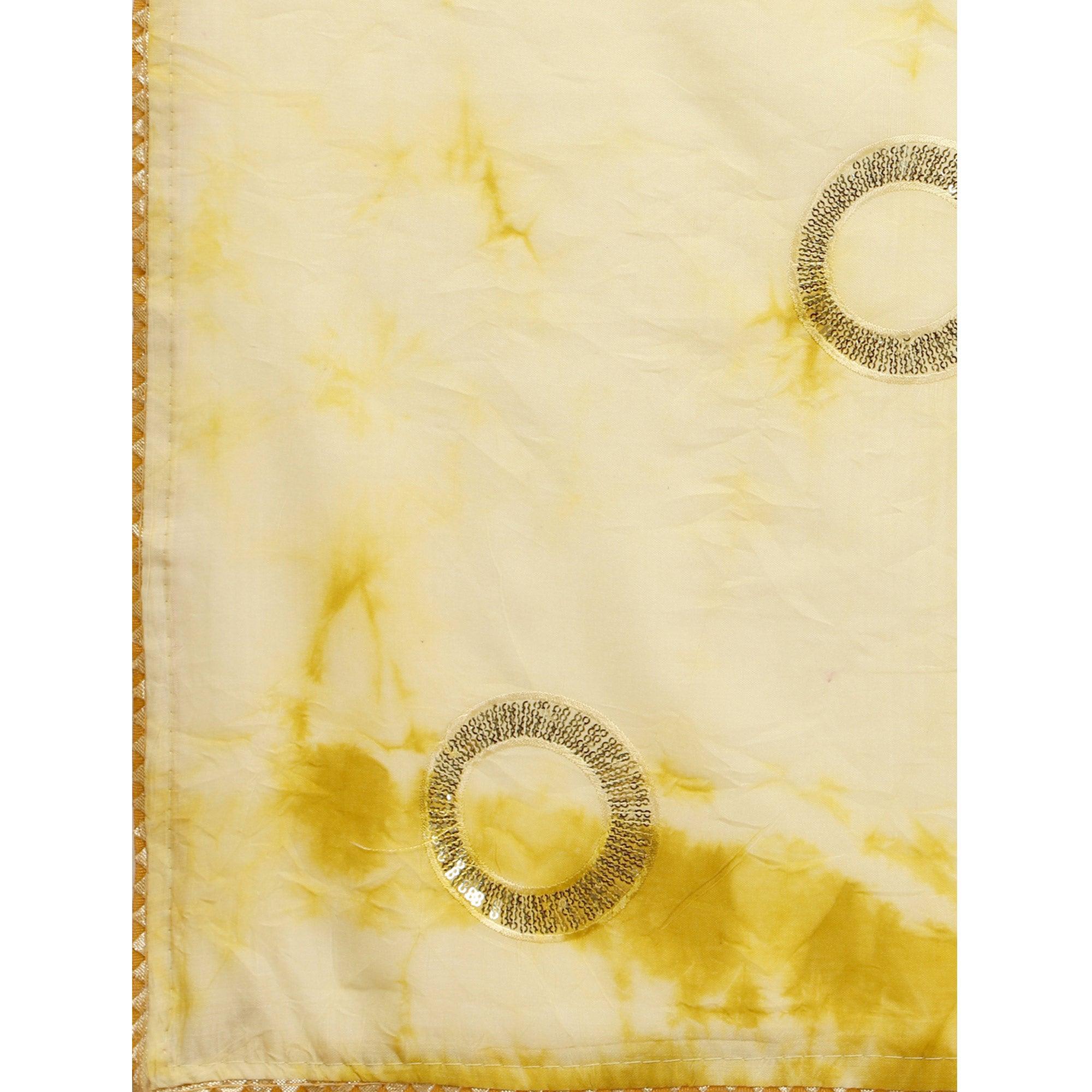 Mustard Sequence Embroidered Chanderi Saree - Peachmode