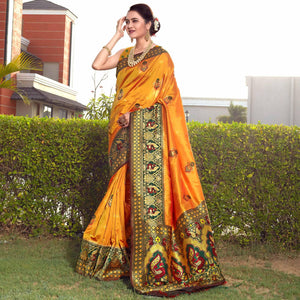Mustard Woven Banarasi Silk Saree - Peachmode