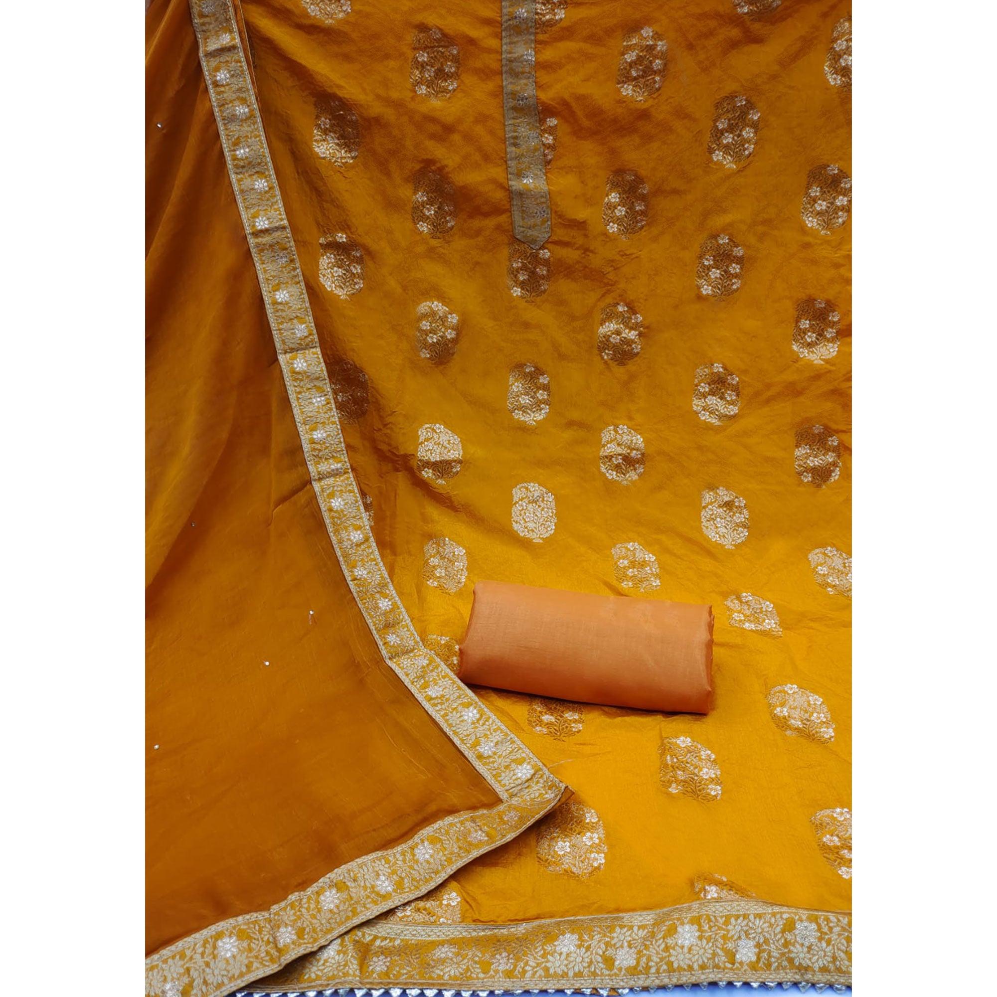 Mustard Woven Dola Silk Dress Material - Peachmode