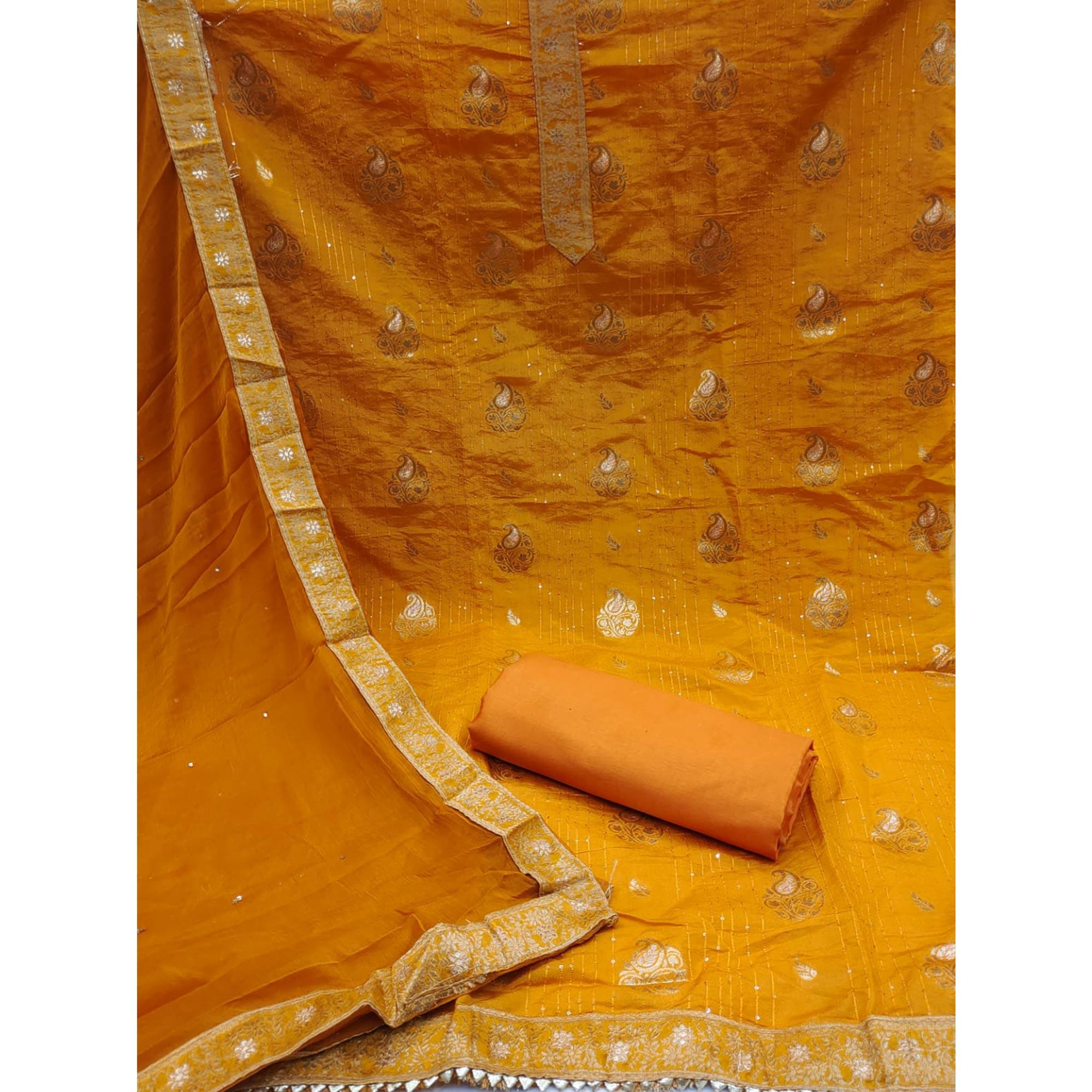 Mustard Woven Dola Silk Dress Material - Peachmode