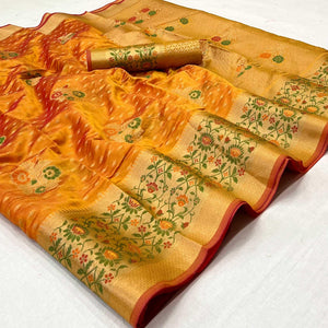 Mustard Woven Organza Saree - Peachmode