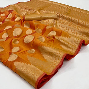Mustard Woven Organza Saree - Peachmode
