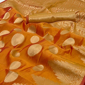 Mustard Woven Organza Saree - Peachmode