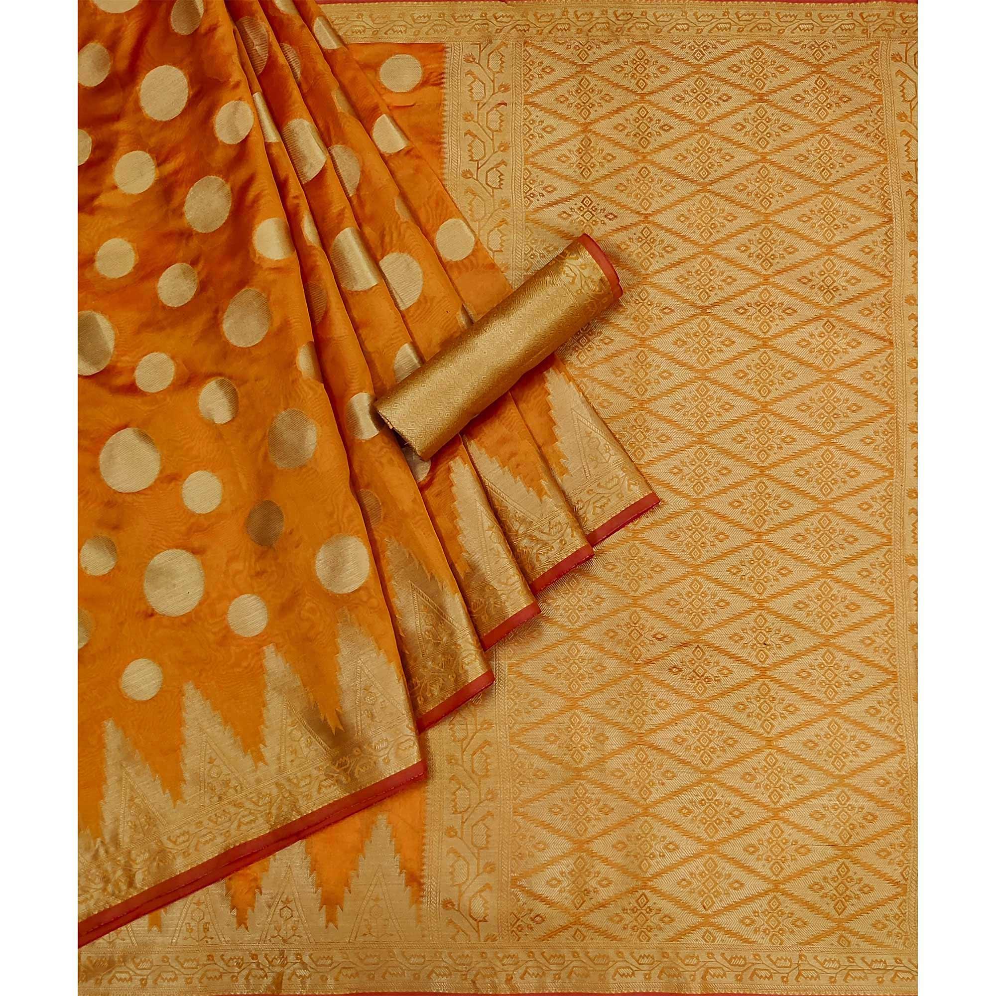 Mustard Woven Organza Saree - Peachmode