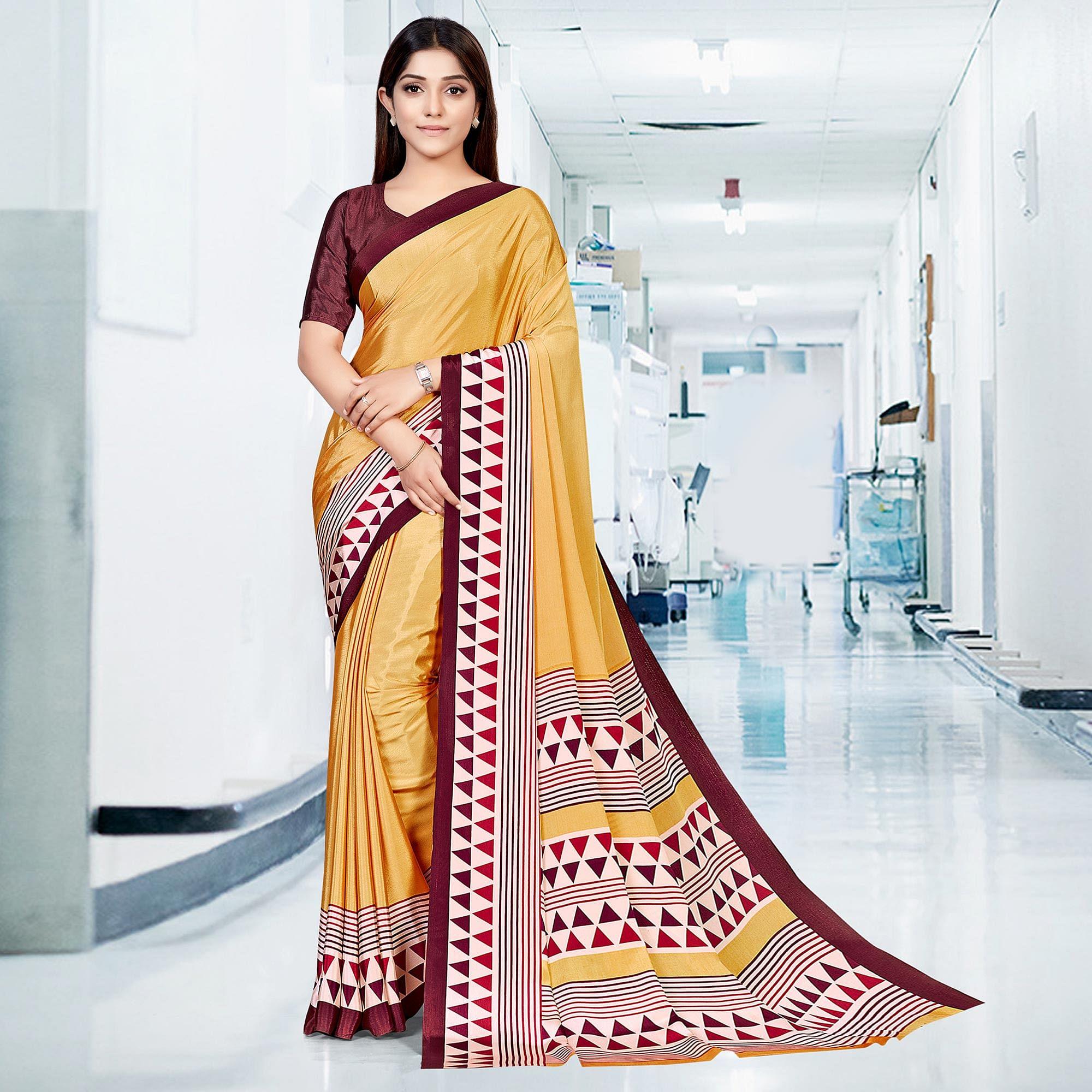 Mustard-Yellow Casual Wear Solid Silk Saree - Peachmode